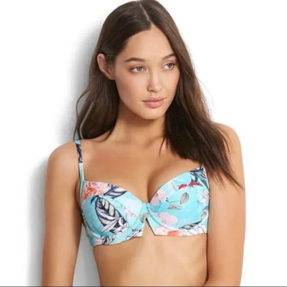 Seafolly Modern Love V Wire Bustier Iceberg Bikini Top-Women’s Size 4-NWT